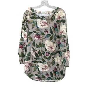 Women's Long Sleeve Tunic Dress Floral Top Cottagecore Bohemian Size L See Photo